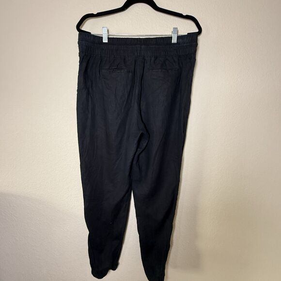 Athleta Cabo Linen Jogger Pants Tapered Drawstring Chambray Black Womens Size 14 - Picture 3 of 7